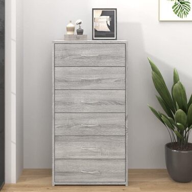Комод vidaXL з 6 шухлядами, сірий сонома, 50x34x96 см, багатофункціональна шафа з ДСП
