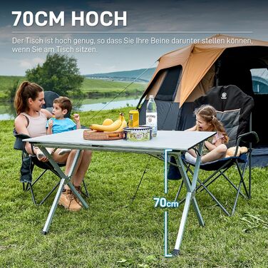 Складаний кемпінговий стіл EVER ADVANCED з алюмінієвою стільницею 120x70 см, витримує 100 кг, для 4-6 осіб, з сумкою для перенесення, сріблястий