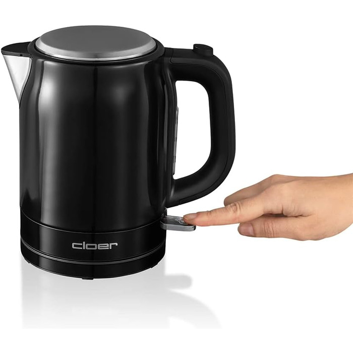 Електрочайник Cloer 4510, 1 л, нержавіюча сталь, 2200 Вт, чорний, індикатор рівня води, захист від перегріву