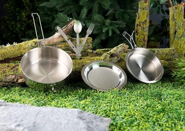 Semptec Urban Survival Technology Набір посуду для кемпінгу 6-в-1 з нержавіючої сталі зі столовими приборами та спиртовим пальником