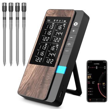 Бездротовий набір термометрів для м'яса (4 шт.) з Bluetooth, водонепроникні (IP67), для приготування на грилі, в духовці, мангалі, ротатерії, фритюрниці