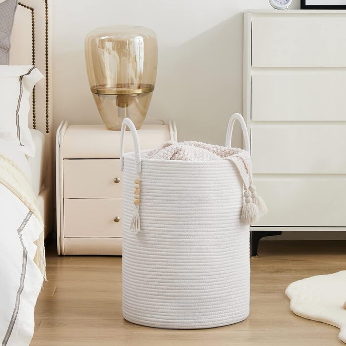 Кошик для білизни YOUDENOVA плетіний, 58L, ручний, з бавовни (білий)