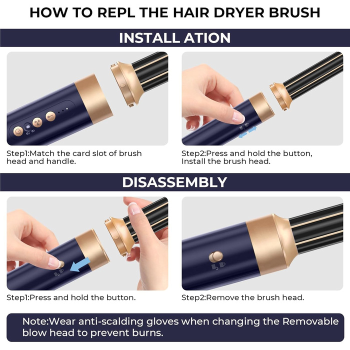 UKLISS Airstyler Pro 7-в-1: Фен-щітка з дифузором, 1400 Вт, 110000 об/хв для сушіння, завивки та випрямлення волосся (фіолетовий)