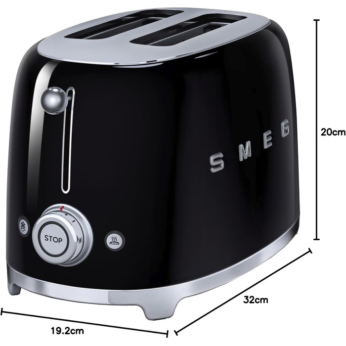 Тостер Smeg TSF01BLUK, 2 відділення, нержавіюча сталь, 950 Вт, чорний
