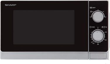 Мікрохвильова піч Sharp R200INW 20 л, 800 Вт, 5 режимів, таймер 35 хв, розморожування за вагою, енергозбереження, скляний піддон 25,5 см, срібляста