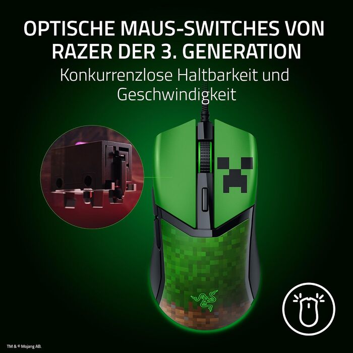 Ігрова миша Razer Cobra Minecraft: легка дротова миша з RGB-підсвіткою Chroma, оптичними перемикачами 3-го покоління, вага 57 г, чорна