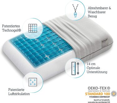 Ортопедична подушка для шиї Technogel Deluxe, гелеве анатомічне подушкове для спини та бокового сну, без шкідливих речовин, сертифікована, з наволочкою, 66x40x14 см
