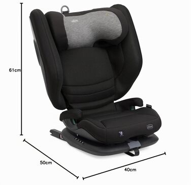 Дитяче автокрісло Chicco Fold&Go S i-Size (100-150 см), група 2/3, з ISOFIX, розкладне, регульоване за висотою та шириною, чорне