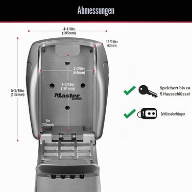 Сейф-контейнер для ключів Master Lock 5415D, посилений сталевий корпус (цинк), настінний