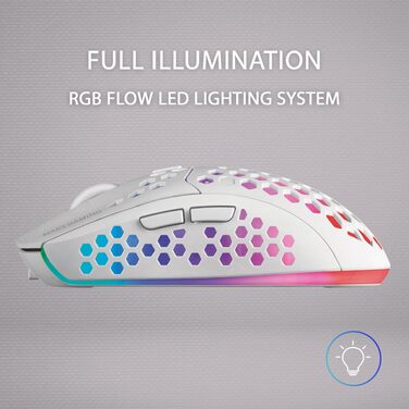 Бездротова ігрова миша Mars Gaming MMW3W RGB Flow, ультралегка (79г), 3200 DPI, біла