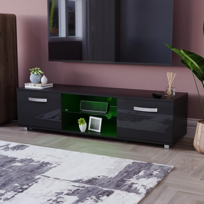 Тумба під телевізор Vida Designs Cosmo, чорна, 140 см, LED підсвітка, ДСП