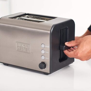 Тостер BLACK+DECKER BXTO900E 900 Вт, нержавіюча сталь, 2 надширокі слоти 42x137 мм, 7 рівнів підсмажування, автоцентрування, функції: стоп, підігрів, розморожування