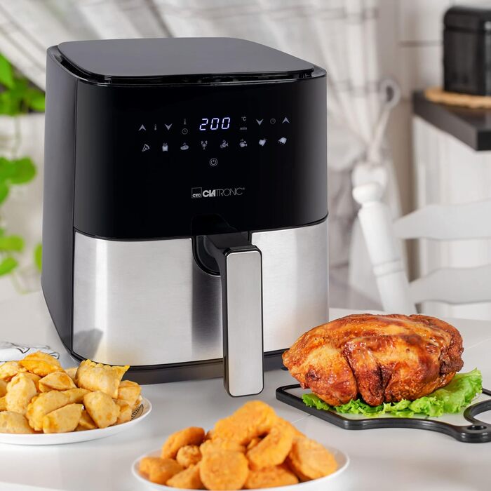 Аерофритюрниця Clatronic XXL 5 л, цифровий сенсор, 8 програм, нержавіюча сталь, 360° циркуляція повітря, фритюрниця без олії