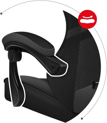 Ігрове крісло huzaro Force 4.4 Carbon, ергономічне, з підголівником і ломбардною подушкою, до 130 кг, регулювання висоти, тканина та екошкіра, чорне