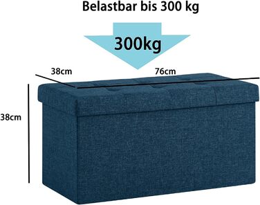 Zedelmaier банкетка зі сховищем, складаний пуф, лляний, синій, 76x38x38 см, витримує до 300 кг