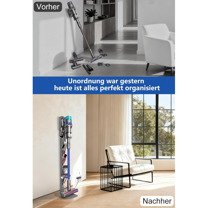 Стійка для пилососа Dyson Gen5 V15 V12 V11 V10 V8 V7 V6 - підлогова, без свердління, з 4 гаками, темно-сіра