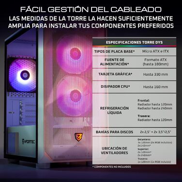 Nfortec DYS ігровий корпус для ПК Mini Tower (MATX), 3x 120 мм ARGB вентилятори, металева сітка, скляна бічна панель, білий