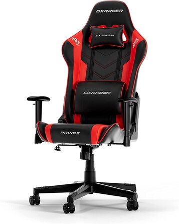 Ігрове крісло DXRacer PRINCE L, чорний та червоний, оригінальна модель, PVC шкіра