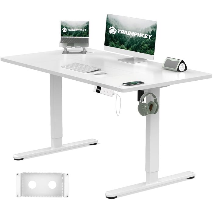 Регульований по висоті стіл TRIUMPHKEY 120x80 см з USB-C, лотком для кабелів та 3-ма режимами пам'яті - білий