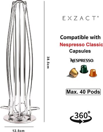 Підставка-диспенсер для кавових капсул Nespresso EXZACT, 40 капсул, обертається на 360°, стійка, металева
