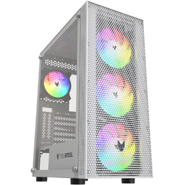 Oversteel Azurite ігровий корпус для ПК, білий, ATX/Micro ATX/ITX, 4 вентилятори 120 мм A-RGB, сітчаста передня панель, загартоване скло, USB 3.0, вертикальний монтаж