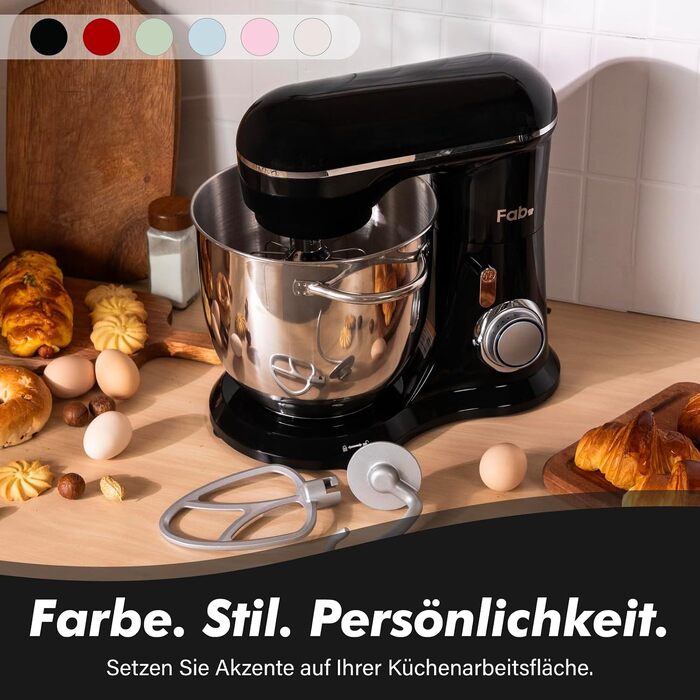 Кухонний комбайн Kitchen in the box Fab-Serie, потужний планетарний міксер 1300 Вт, 10 швидкостей, чаша 6 л, чорний (з гаком, вінчиком та мішалкою)