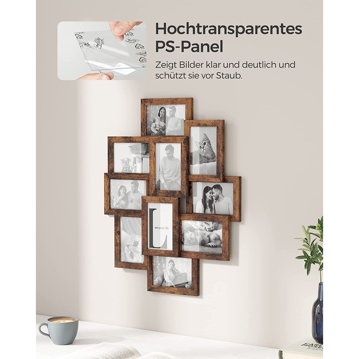 Фоторамка SONGMICS на 10 фото 10x15 см, дерев'яна (MDF), вінтажний коричневий RPF20WT