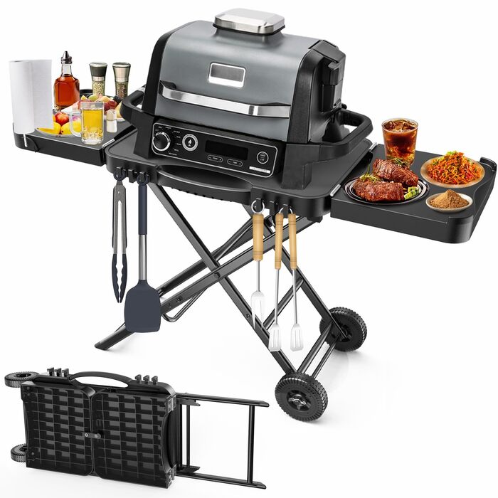 Мобільний гриль-візок для Ninja Woodfire, Weber, Blackstone, Nexgrill, Traeger та більшості переносних грилів та піч-грилів, з колесами та тримачем для паперових рушників, 129,5 см
