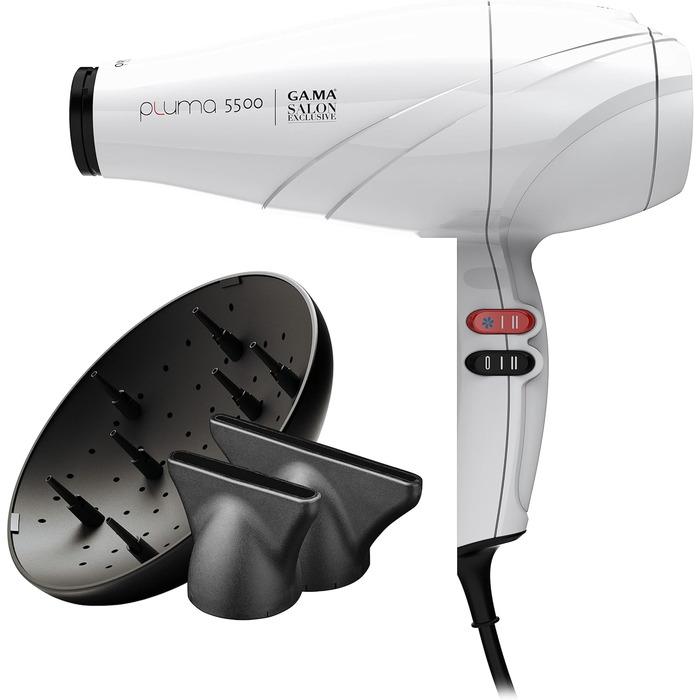 Фен професійний Gama Pluma 5500 Oxy-Active, 2400 Вт, активний кисень, білий, довговічний