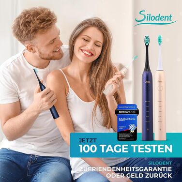 Електрична зубна щітка Silodent champagne, Midnight Blue. 5 програм, антисептичні щетинки, Power-батарея, етитуй. Тест-переможець, 100 днів без ризику.