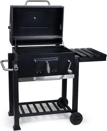 Гриль-возок на дровах BBQ з кришкою, полицею та регульованою дверцею для вугілля, термометром та регулюванням висоти