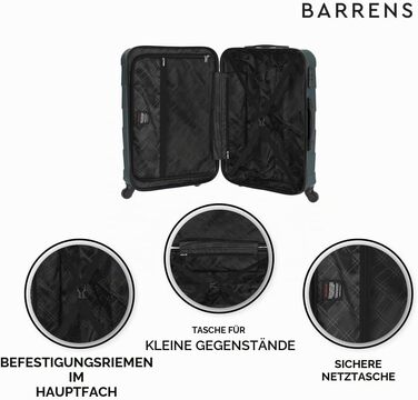 Валіза для ручної поклажі BARRENS 55x40x20 см, містка дорожня валіза з жорстким корпусом, 4 колеса, кодовий замок та телескопічна ручка, колір зелений