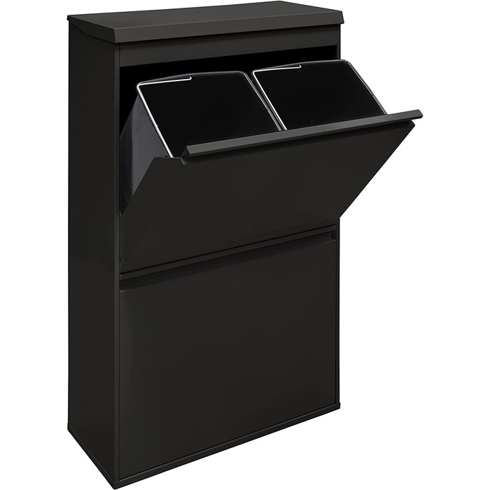 ARREGUI Top CR626-B Система сортування сміття з нержавіючої сталі з кришкою, 4-секційний кухонний смітник, знімні внутрішні відра з ручками, 4x17 л (68 л), чорний