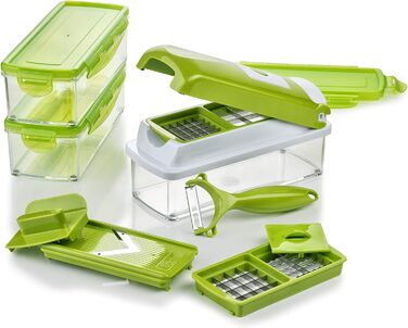 Овочерізка Genius Nicer Dicer Smart 13 в 1, багатофункціональна мандоліна для нарізки, шинкування, кубиків, соломки, чистки та зберігання овочів і фруктів, kiwi-зелений колір