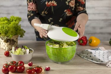 Сушарка для салату KUHN RIKON 21 см, біло-зелена, з кнопкою зупинки, кухонний аксесуар