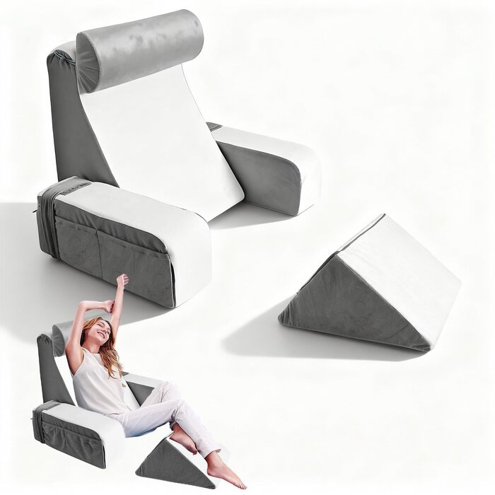 Подушка для читання з підголівником та підлокітниками, Memory Foam, для ліжка та дивана, зручна спинка для дорослих