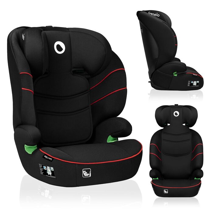 Автокрісло Lionelo Lars i-Size 100–150 см, Група 2/3, чорно-червоне, з регулюванням підголівника та бічними захистом