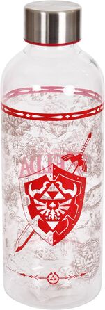 Пляшка для води Elbenwald The Legend of Zelda 850 мл з принтом Щита, прозора з червоним, пластикова, герметична, 22,5 см