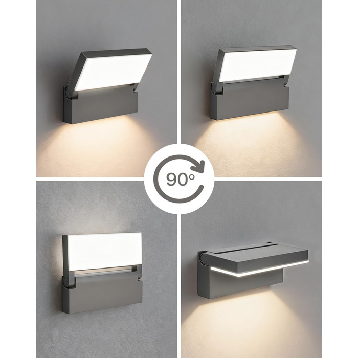 Світильник вуличний настінний LED EBION 18W, поворотний на 90°, водонепроникний IP54, алюміній, 4000K, антрацит