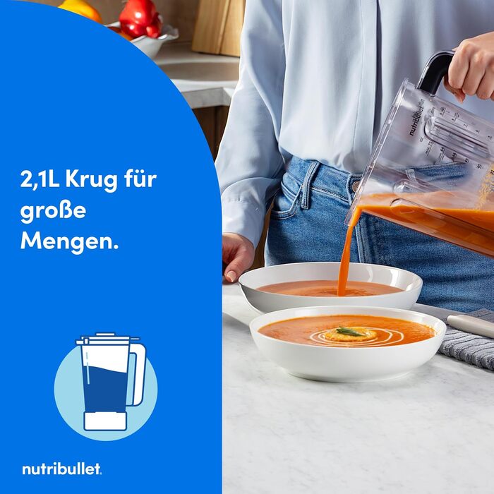 Стаціонарний блендер Nutribullet SmartSense Mixer Combo NBF550DG, 1500Вт, з чашею 1.9л та стаканами 700/900мл, 5 швидкостей, пульсаційний режим, чорний