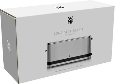 Тостер WMF Küchenminis Langschlitz XXL: тостер з функцією для булочок, 2 слоти, 7 рівнів підсмажування, 900 Вт, нержавіюча сталь матова срібляста