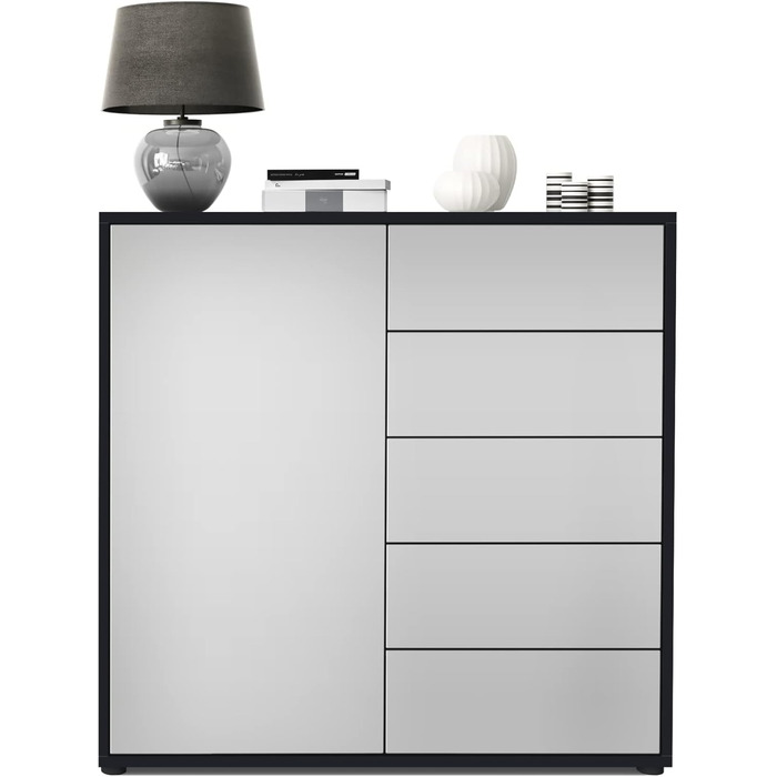 Комод Vladon Ben V2, 1 дверцята, 5 шухляд, чорний матовий/світло-сірий, 79x74x36 см, виробництво Німеччина