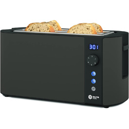 Тостер Balter TS-04-LCD на 4 тости, довгий слот, нержавіюча сталь, підставка для булочок, LCD-дисплей з таймером, функція розморожування, автоматичне центрування хліба, висувний піддон для крихт, чорний