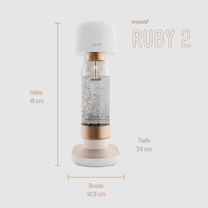 Сифон для газування води Mysoda Ruby 2, алюмінієвий корпус, пляшка 1 л, біло-мідний (без циліндра CO2)