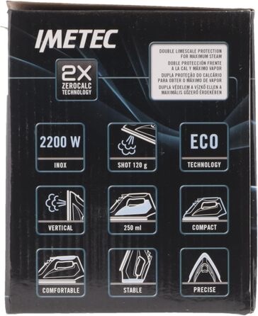 Парова праска Imetec ZeroCalc Z1 2500 з антикальцієвою технологією, багатоступінчастою нержавіючою підошвою, 2200 Вт, паровий удар 120 г/хв, система Calc-Clean