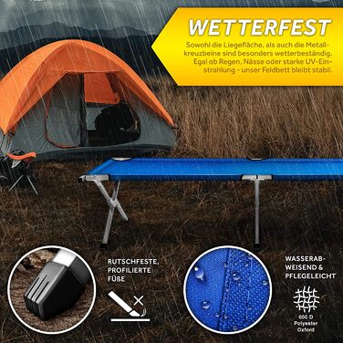 Розкладне кемпінгове ліжко TRESKO XXL 210x90x42 см, метал, синє, навантаження до 150 кг