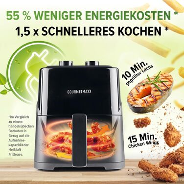 Аерофритюрниця GOURMETmaxx 3.1Л, 1350 Вт: мультифункціональна фритюрниця без олії з 6 програмами, таймером на 60 хв та функціями розморожування та підігріву