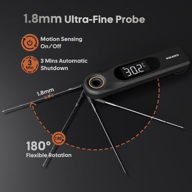 Цифровий термометр для м'яса INKBIRD IHT-51K: кухонний електронний термометр для гриля, духовки та BBQ, водонепроникний IP65, з ультратонким щупом 1.8 мм
