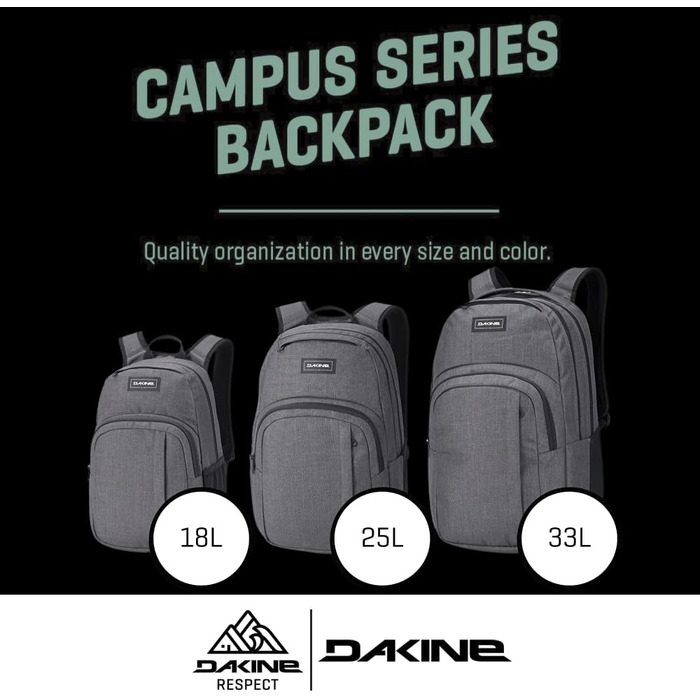 Рюкзак Dakine Campus 25L унісекс для школи, ноутбука та подорожей, водовідштовхуючий, поліестер, колір Carbon II