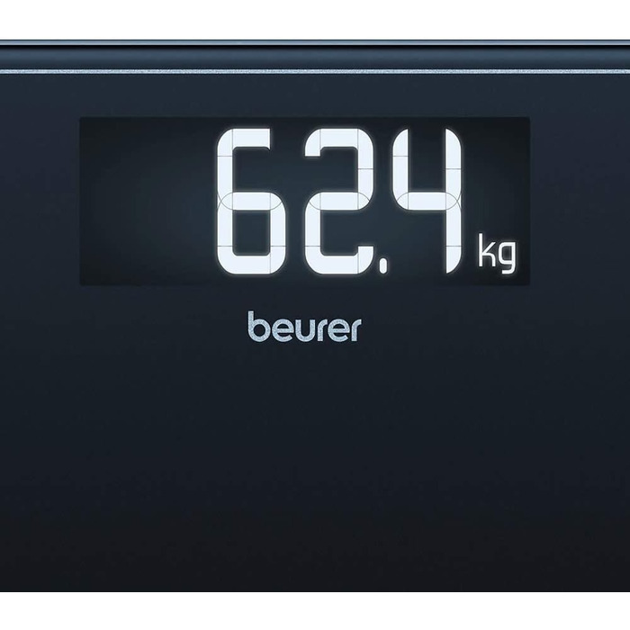 Ваги підлогові Beurer GS 400 Signature Line, скляні, чорні, велика платформа 31x31 см, дисплей XL, вантажопідйомність до 200 кг